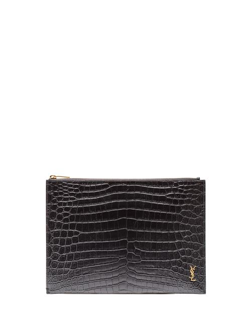 Saint Laurent 607779 DZE0W1000 Pochette Monogram in Pelle Opaca Goffrata Coccodrillo SAINT LAURENT | 607779 DZE0W1000